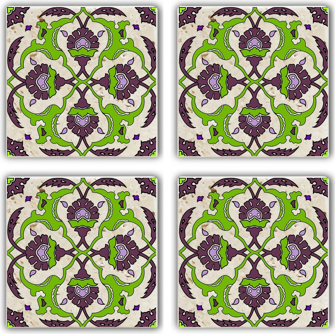 Set 4 copë nën gota prej guri natyral, shumëngjyrëshe, Hermia, TAB368883744
