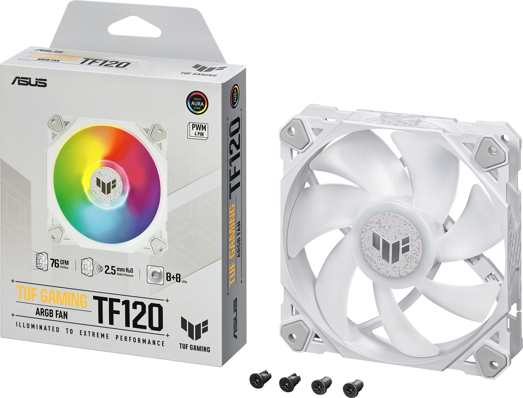 Ventilator kasë ASUS TUF Gaming TF120 ARGB, 120mm, 250-1900 RPM, i bardhë