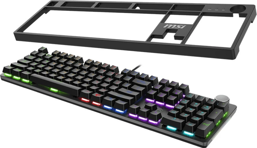 Tastierë mekanike MSI FORGE GK320, switche Red hot‑swappable, USB, QWERTY US, ndriçim RGB, e zezë, me keycaps shtesë