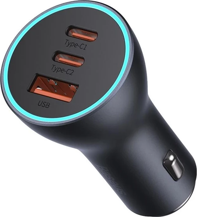 Karikues për në makinë Baseus Golden Contactor Pro, 2x USB-C, 1x USB, 65W, gri