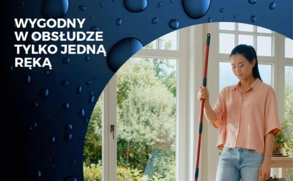 Mop i sheshtë, Vileda H2prO 175774, sistem ndarje uji, kokë 360°, dorezë 130 cm, e zezë/e kuqe