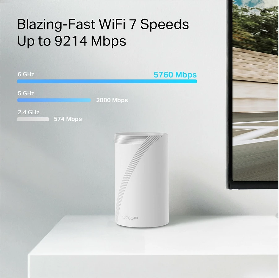 Router Mesh TP-Link Deco BE65-5G, Wi‑Fi 7 BE9300, modem 5G, Tri-band, 3x 2.5GbE, i bardhë