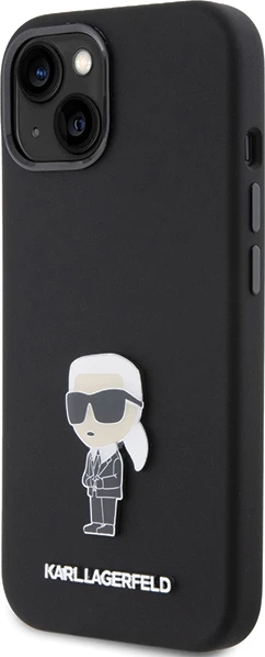 Mbështjellës Karl Lagerfeld Silicone Ikonik Metal Pin për iPhone 15 Plus / 14 Plus 6.7", i zi, me kuti