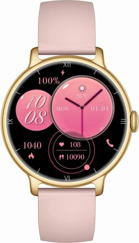Smartwatch për femra Gravity GT33-1, rrip i artë + rrip rozë