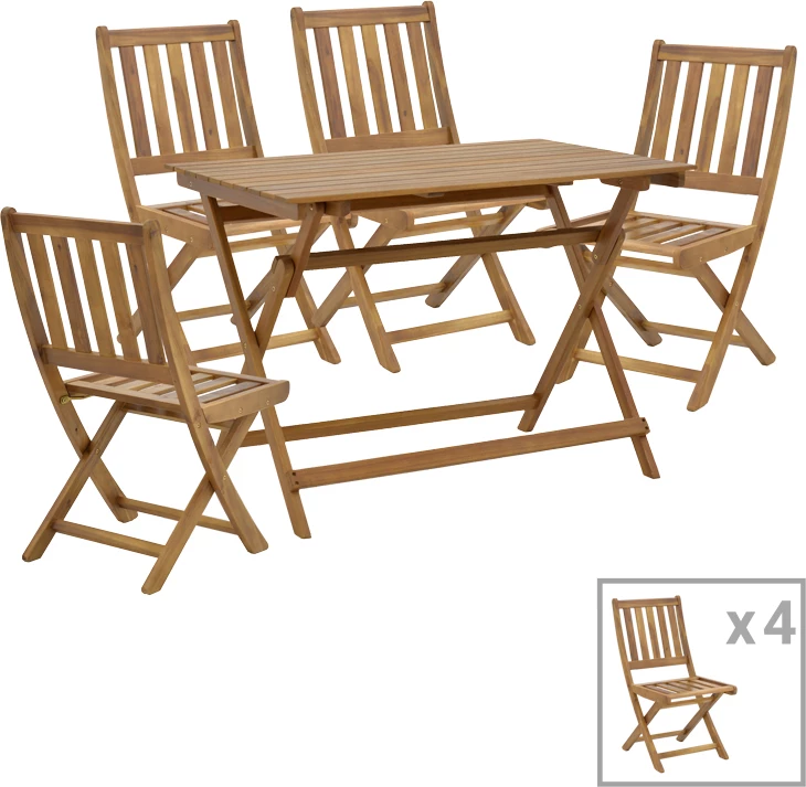 Tavolinë me karrige Elijie-Jaybo, set prej 5 copë, dru akacie, 100x65x72cm