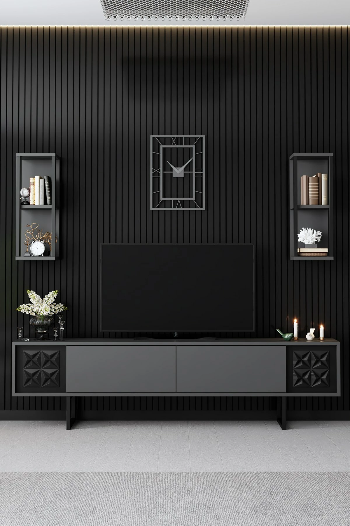 Komodë TV Hanah Home, vijë e zezë, antracit, e zezë