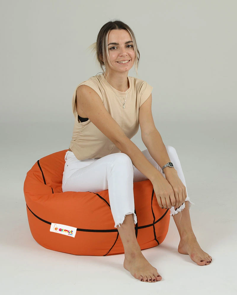 Puf kopshti për fëmijë, formë basketbolli, ngjyrë e kuqe qeramike, Atelier del Sofa