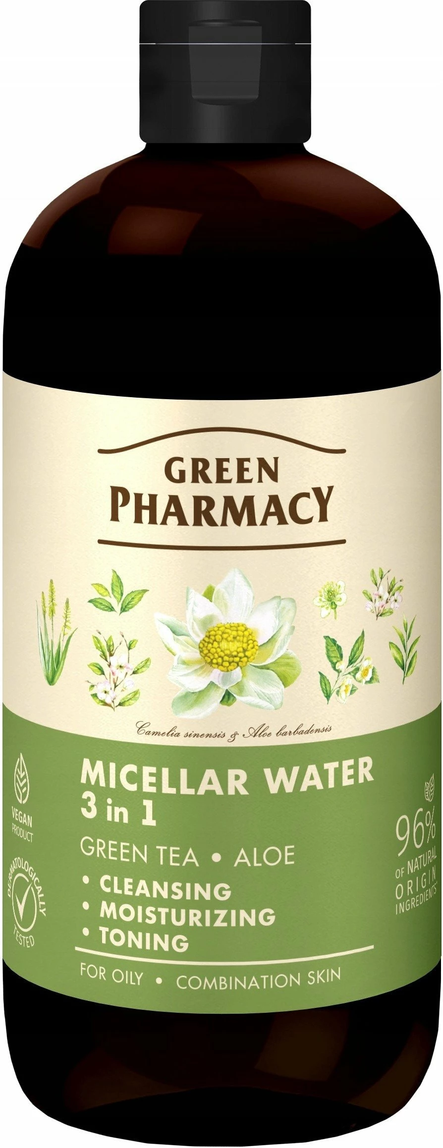 Ujë micelar Green Pharmacy 3-në-1 Green Tea & Aloe, 500 ml