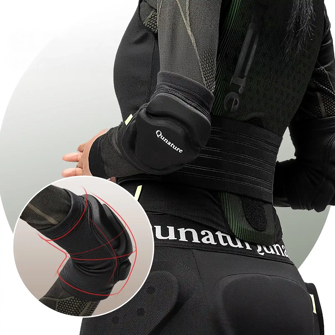 Mbrojtëse bërryli, Qunature, 2206000102, madhësi M, shumë-shtresë 10mm/5mm, fleksibile dhe frymëmarrëse, e zezë