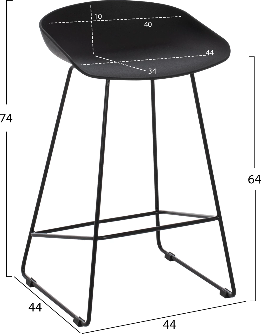 Karrige për bar, e zezë, mesatare, FH9299.02, 44x44x74cm, set 2 copë