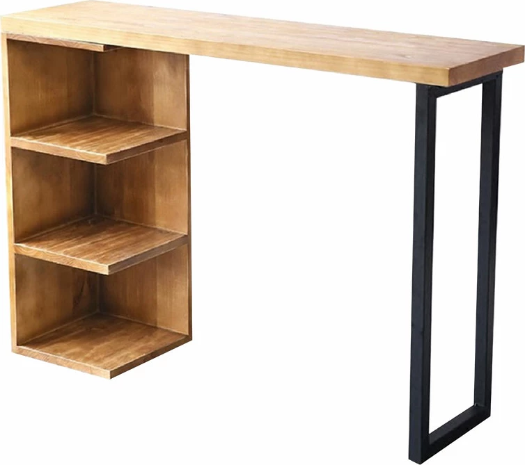 Tavolinë Bar Collins, dru pishe natyrale, 35mm, natyrale-zi, 139x29x90cm