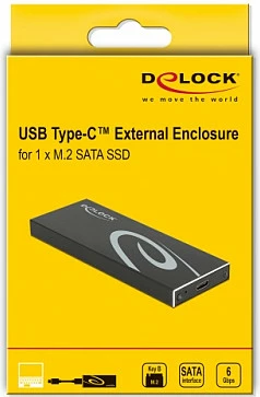 Kasë eksterne DeLOCK për SSD M.2 SATA, USB-C 3.2 Gen 2, 6 Gbit/s, e zezë