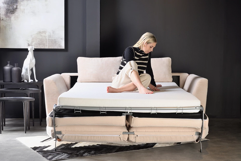 Krevat-sofë COCOON, 3 vende, bezhë Lincoln 03, 208x94x92