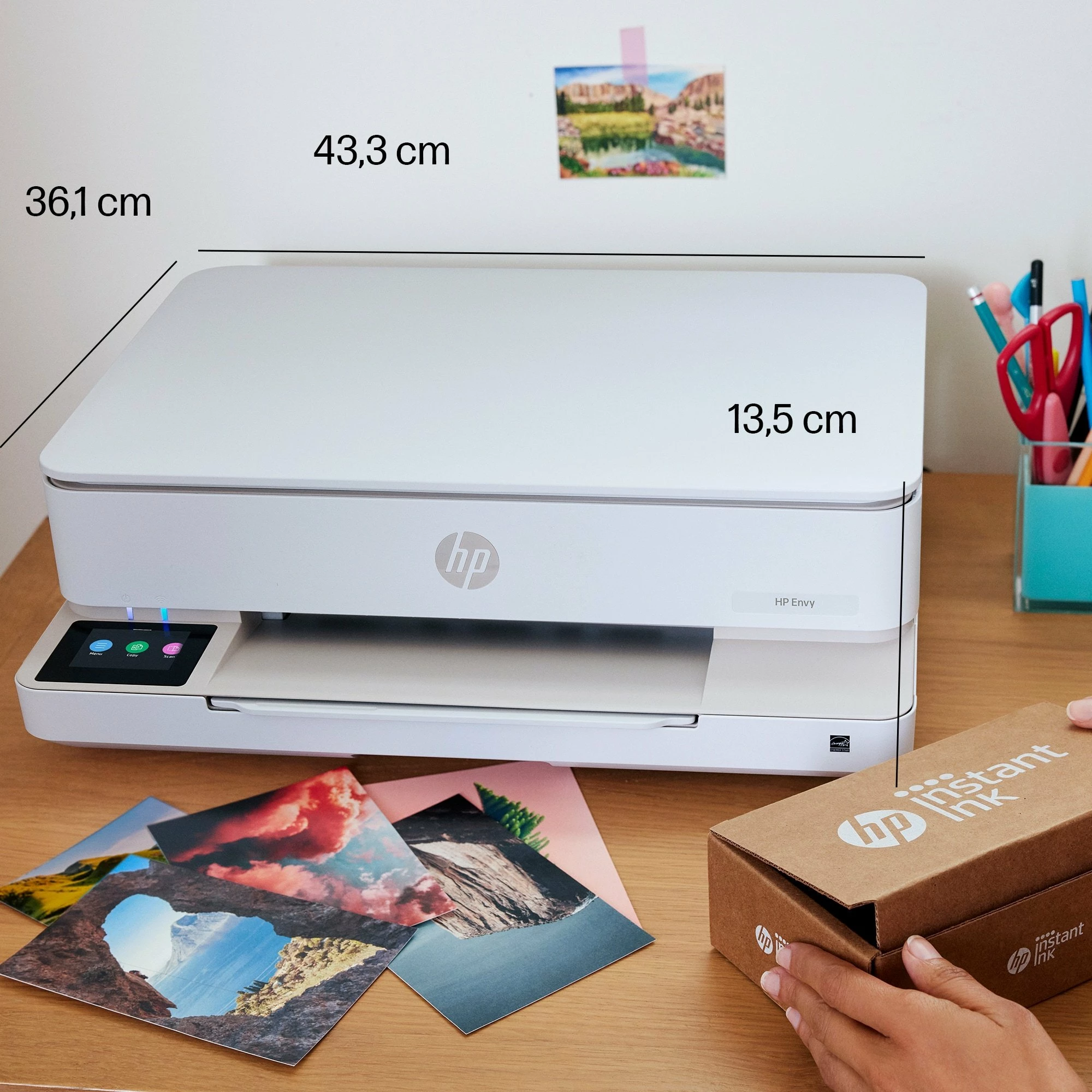 Printer multifunksional HP ENVY 6120e (714L8B) A4, inkjet, Wi‑Fi, printim dyanshëm, ekran me prekje, bardhë/bezhë