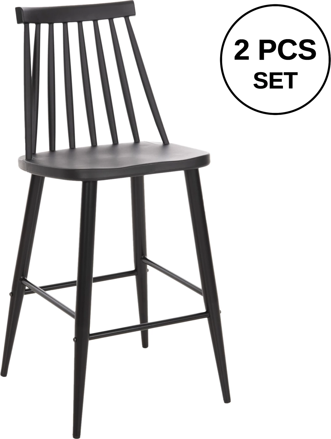 Karrige për bar mesatare VANESSA FH9300.12 polipropilen & metalike, e zezë, 45,5x46x97H cm., set prej 2 copë