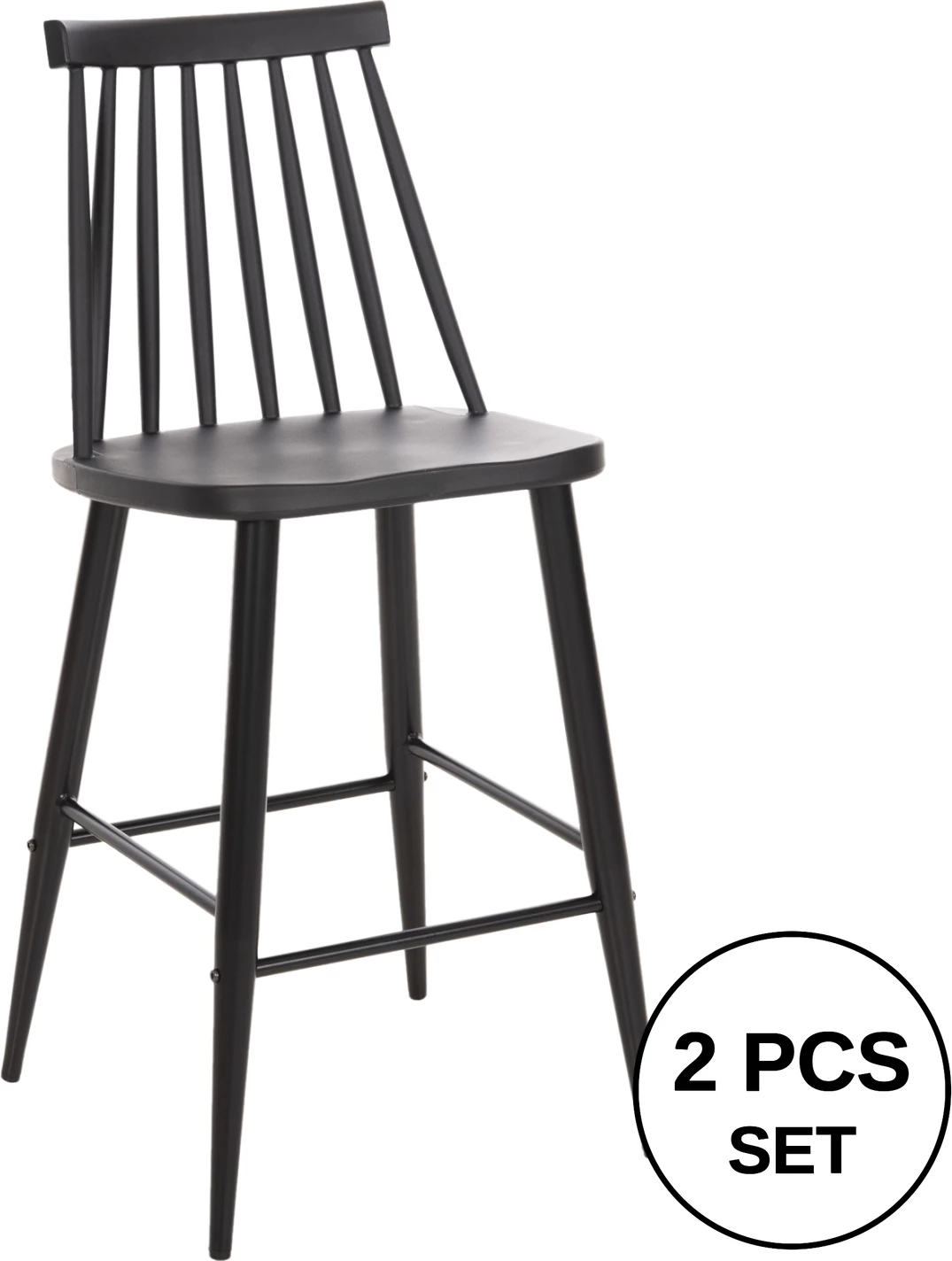 Karrige për bar mesatare VANESSA FH9300.12 polipropilen & metalike, e zezë, 45,5x46x97H cm., set prej 2 copë