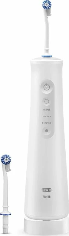 Irigator dentar Oral-B AquaCare 6 Pro-Expert, 6 moda, rezervuar 140 ml, me bateri, 2 gryka, i bardhë