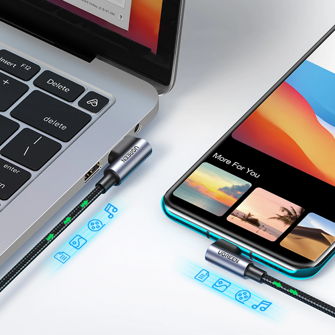 Kabllo Ugreen USB C në USB 2.0, 3m, 3A, kënd 90°, e zezë