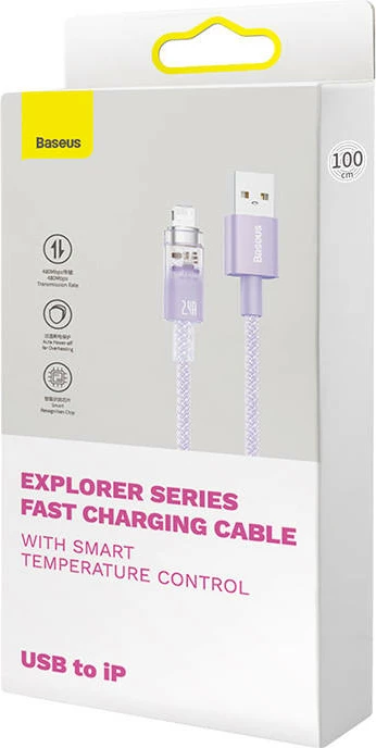 Kabllo karikimi e shpejtë Baseus Explorer Series USB-A në Lightning, 1m, vjollcë