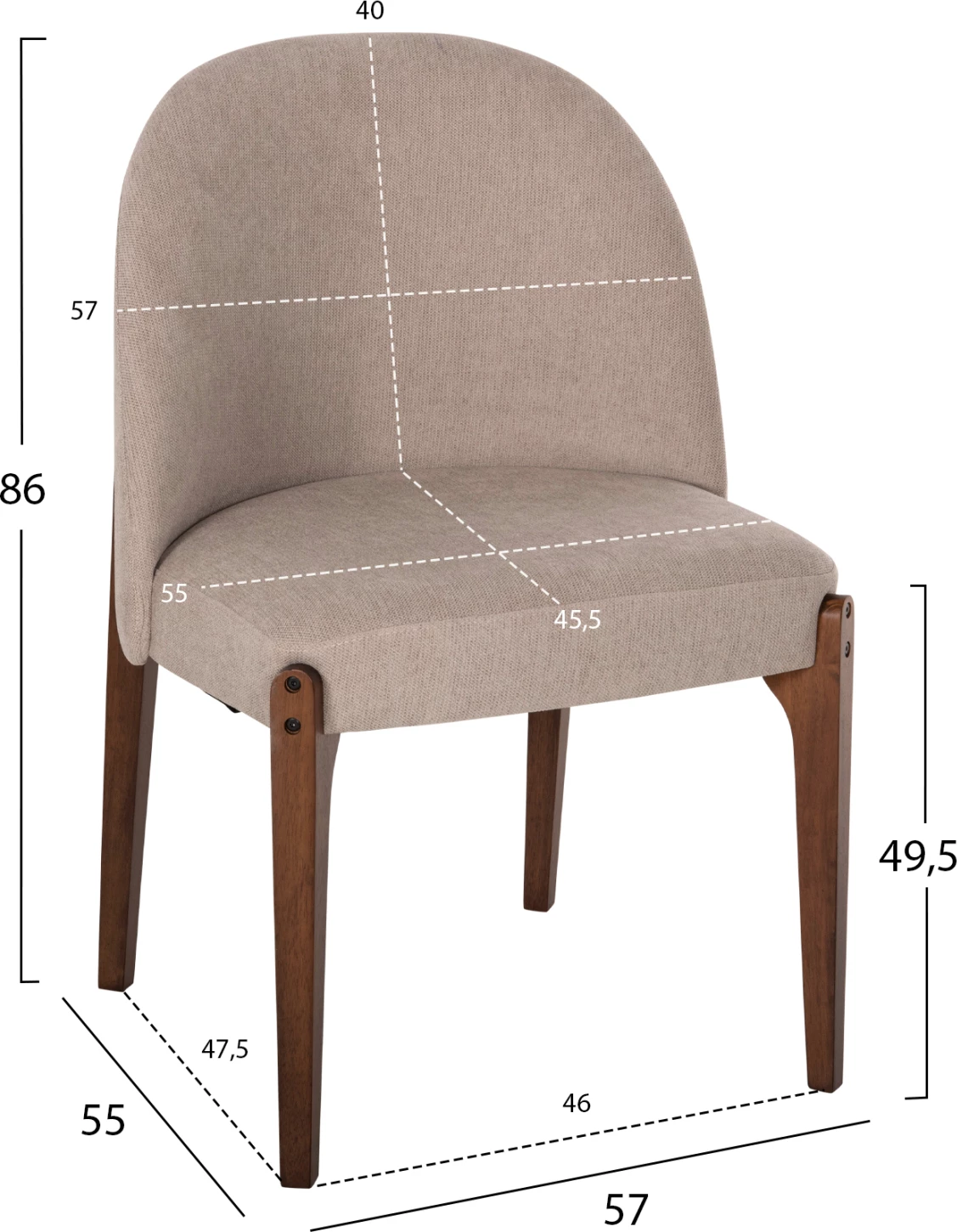 Karrige ngrënieje RAMMER FH9744.02 dru gome, ngjyrë arre, pëlhurë ecru, 57x55x86H cm., set prej 2 copë