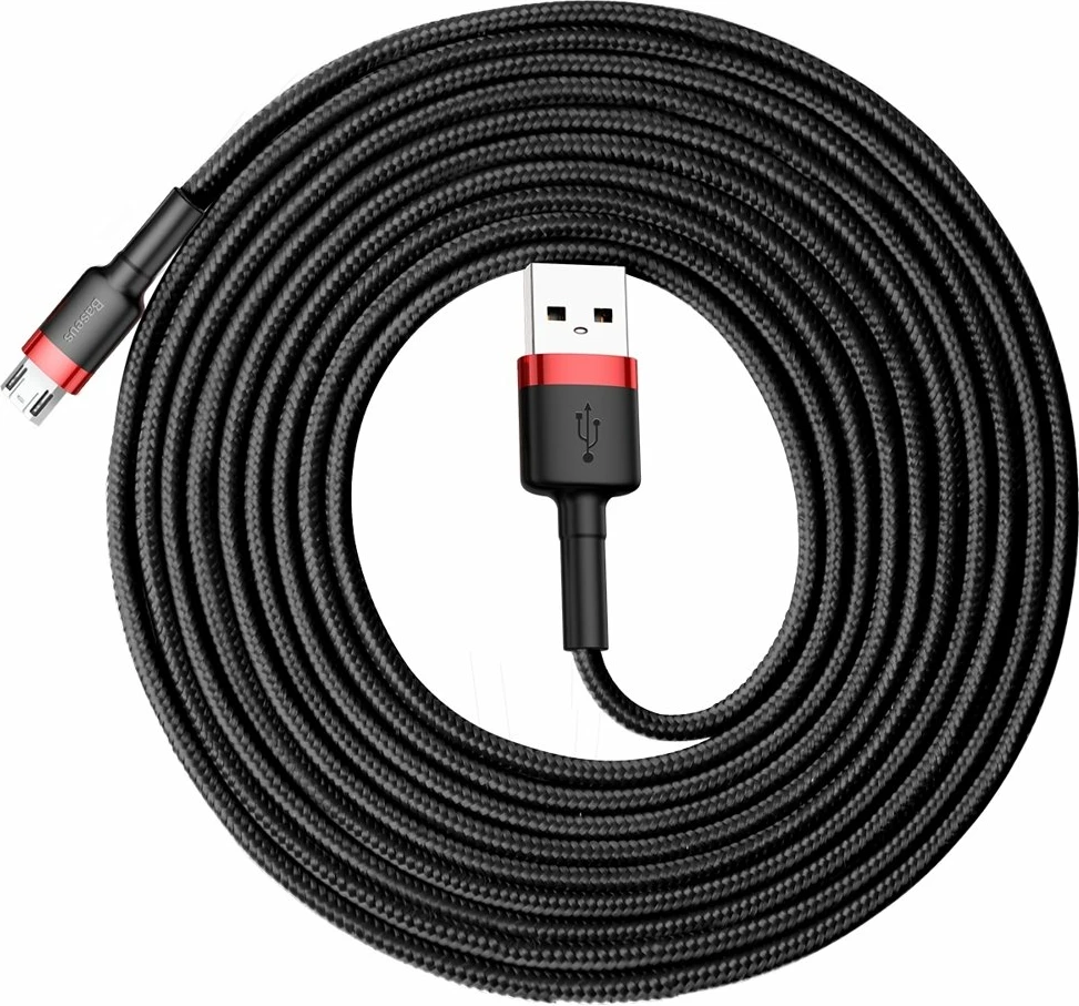Kabllo Baseus Cafule, USB në micro USB, 3m, 2A, e zezë-kuqe