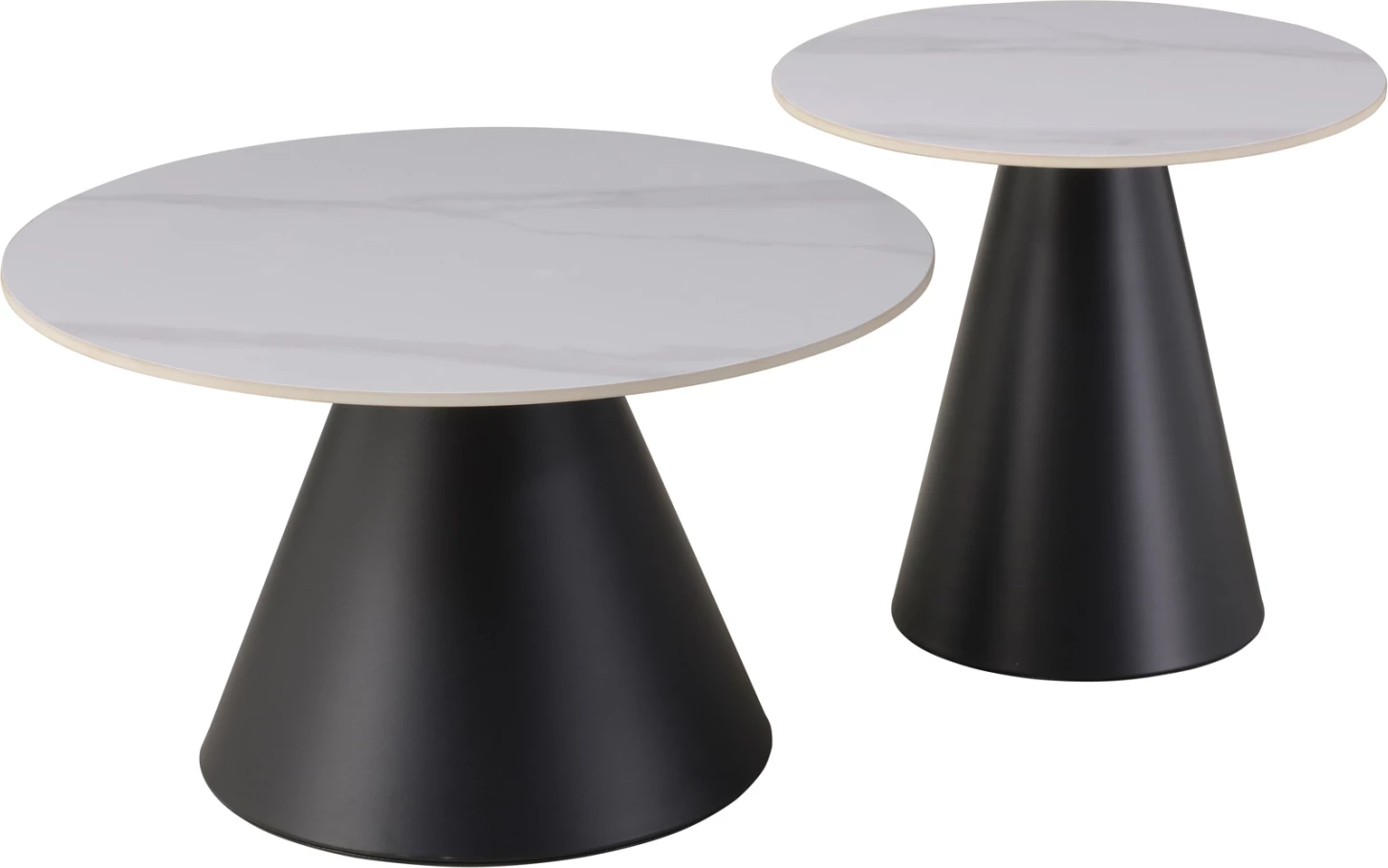 Set tavolinash kafeje RIDGE, sipërfaqe qeramike, pamje mermeri të bardhë, FH18266.01, Φ50cm & Φ70cm