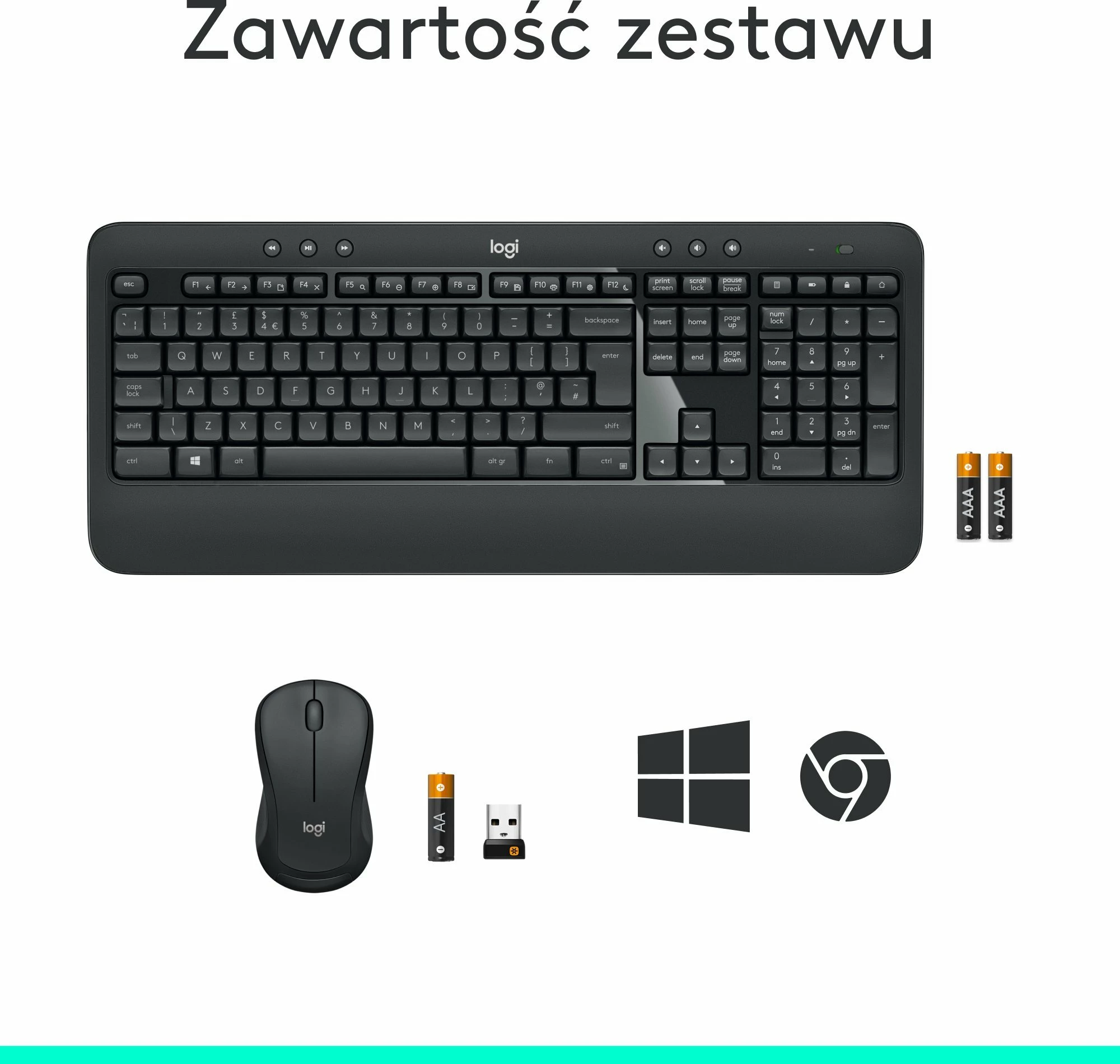 Set tastierë + maus Logitech MK540 Advanced US (920-008685), wireless USB, me pushim dore, e zezë