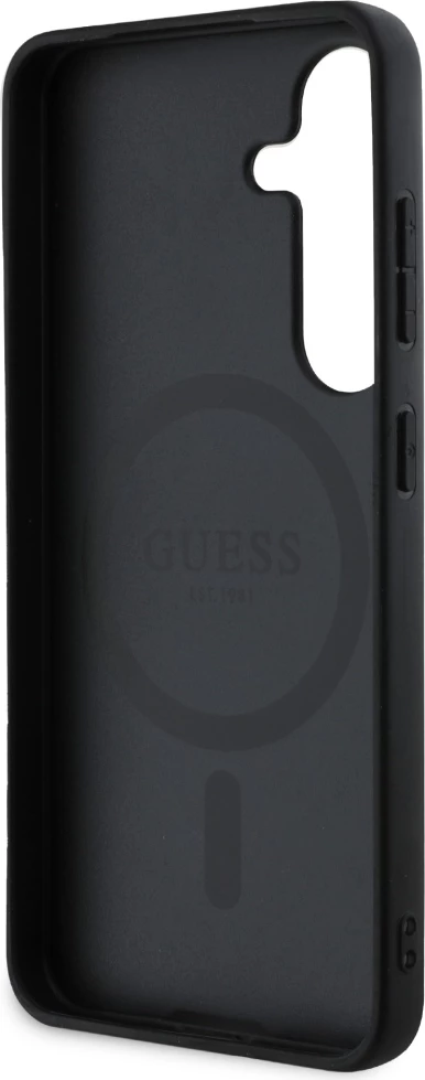 Mbështjellës Guess Grained Hot Stamp Peony Pattern Triangle Logo MagSafe për Samsung Galaxy S25, Kafe