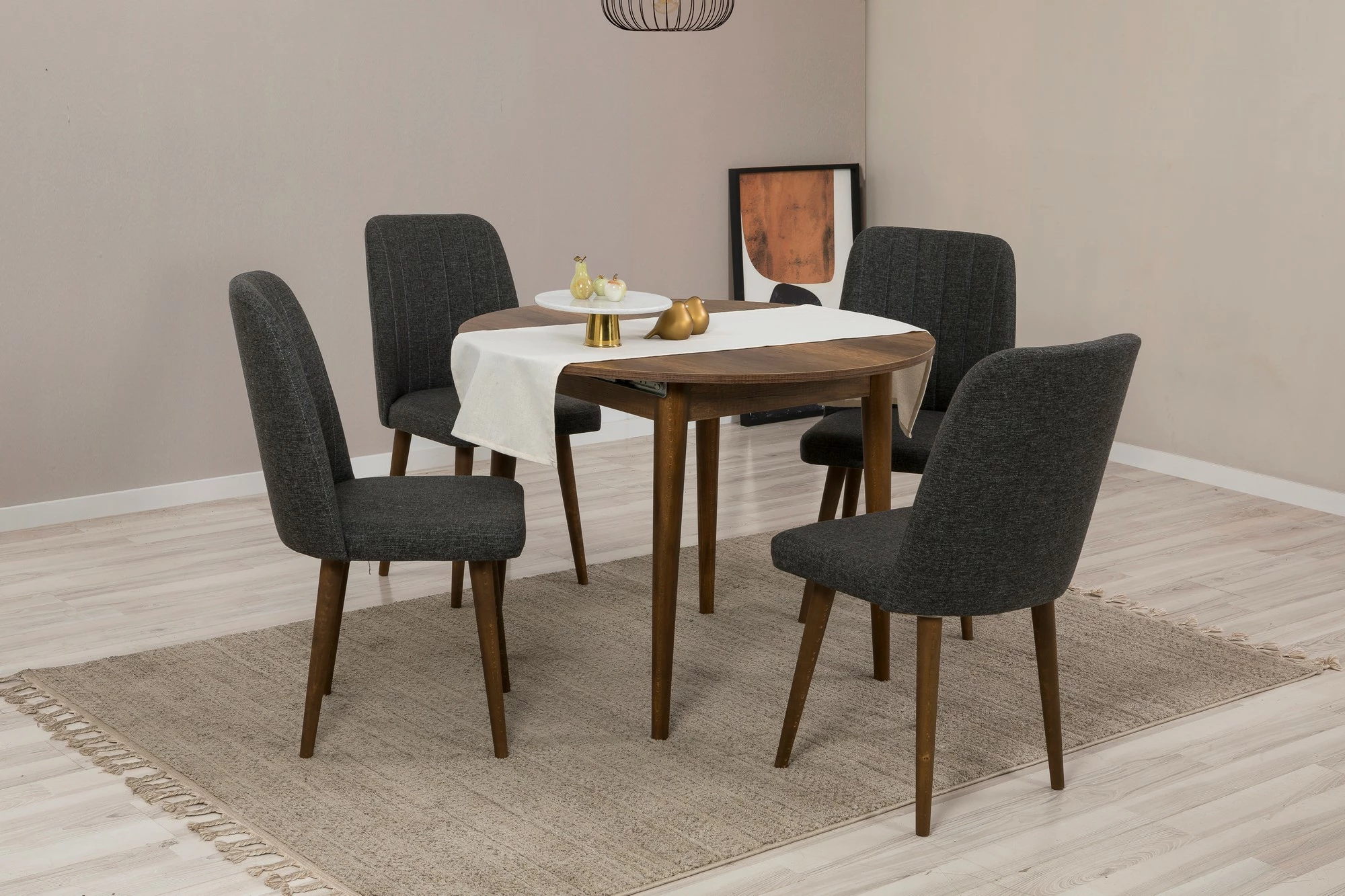 Tavolinë me karrige, zgjatshme, 5 copë, Skye Decor Vina 1053, anthracite, walnut