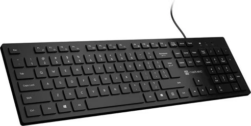tastierë multimedia slim, Natec Herring NKL-2341, me kabllo USB, membranë, layout EN-UK QWERTY, me ndriçim, e zezë