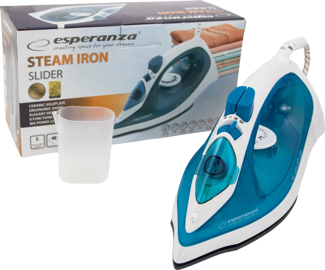 Hekur me avull Esperanza SLIDER EHI002, 2200W, pllakë qeramike, kaltër/bardhë