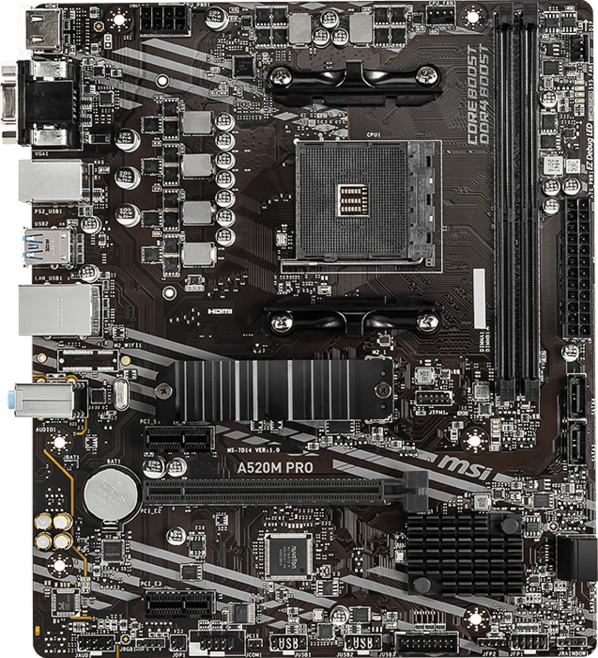 Pllakë amë MSI A520M PRO, AMD, Socket AM4, DDR4-SDRAM, 64 GB, micro ATX