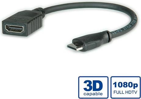 Kabllo HDMI VALUE High Speed me Ethernet, HDMI femër - Mini HDMI mashkull, 0.15m, e zezë