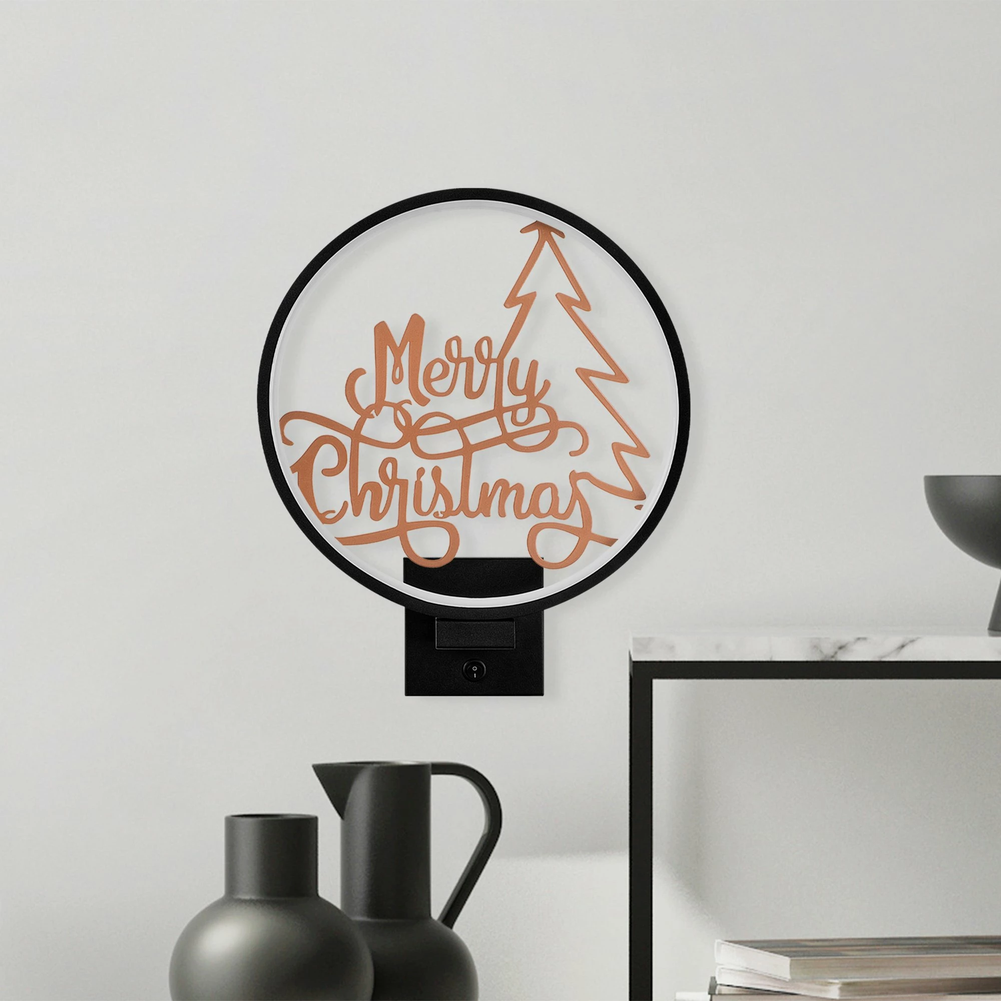 Llambë muri dekorative, ngjyrë e zezë dhe bakri, XMAS18