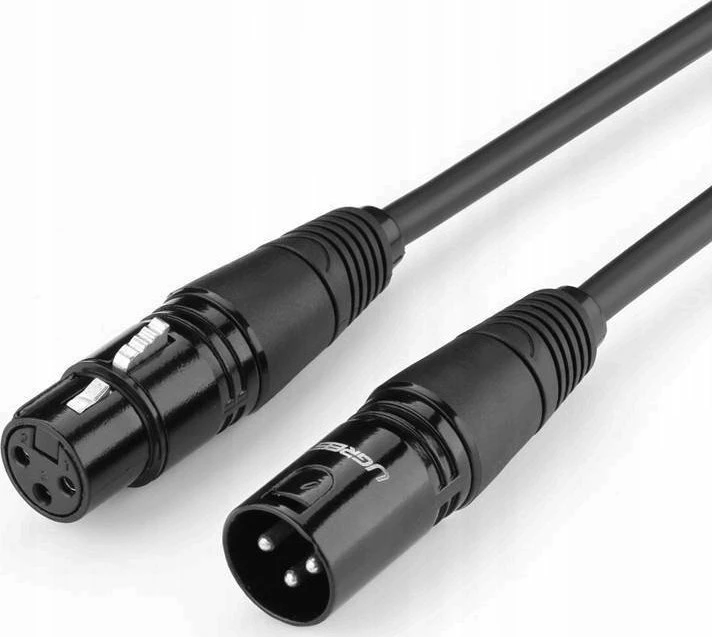 Kabllo audio XLR Ugreen AV130 20710B 2 m, 3-pin femër-në-mashkull, me prizë këndore, e zezë