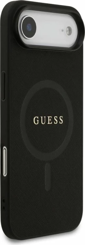 Kutia për iPhone Air Guess Saffiano Classic Logo MagSafe, e zezë