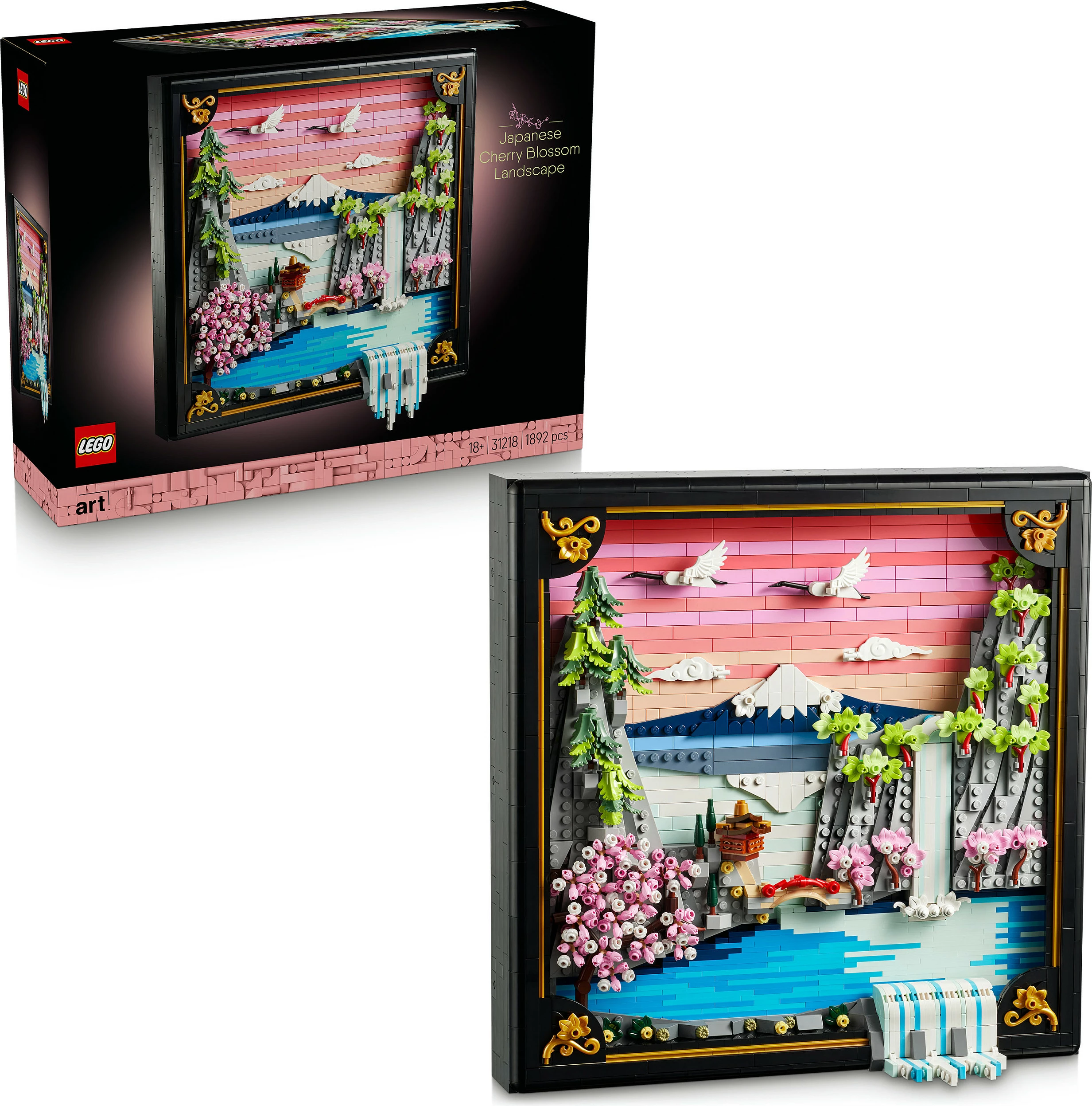 Set ndërtimi LEGO Art 31218 Japanese Cherry Blossom Landscape, 1892 copë, dekor muri 3D, Multikolor