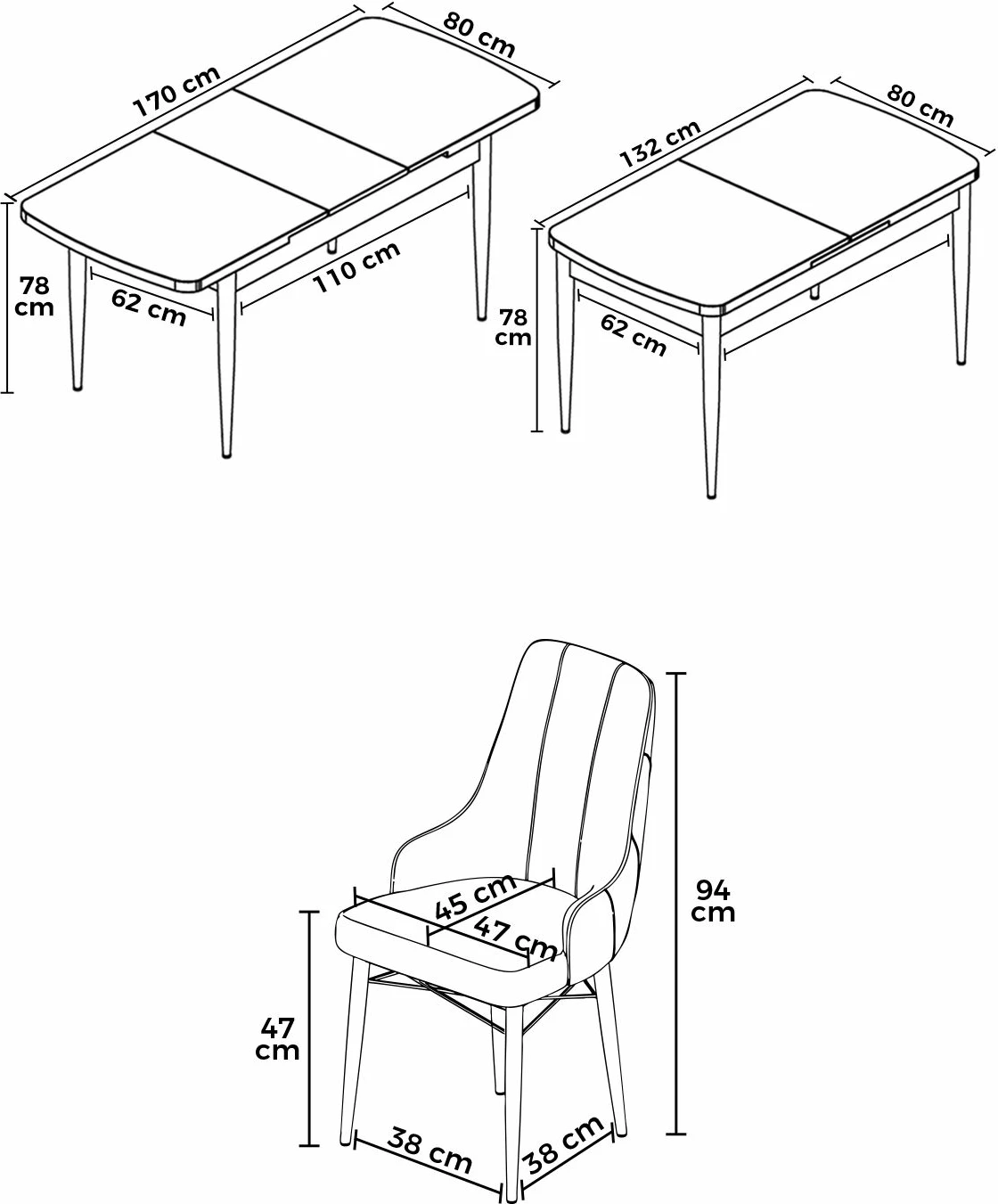 Set tavoline me karrige për ngrënie, zgjatës, 7 pjesë, Skye Decor, e bardhë, e zezë