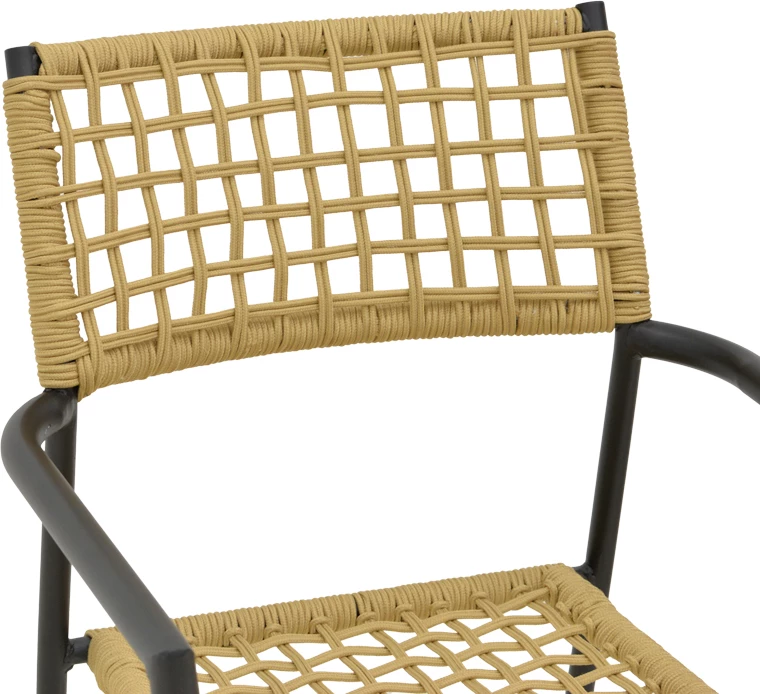 Karrige me krahë Castal, çelik i zi, litar natyral, 53x59x84cm