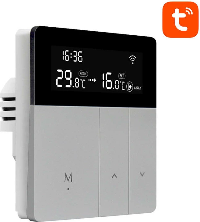 Termostat i mençur Wi‑Fi për bojler DHW, Avatto WT50-BH-3A, 3A, Tuya Smart Life, ekran LCD, gri