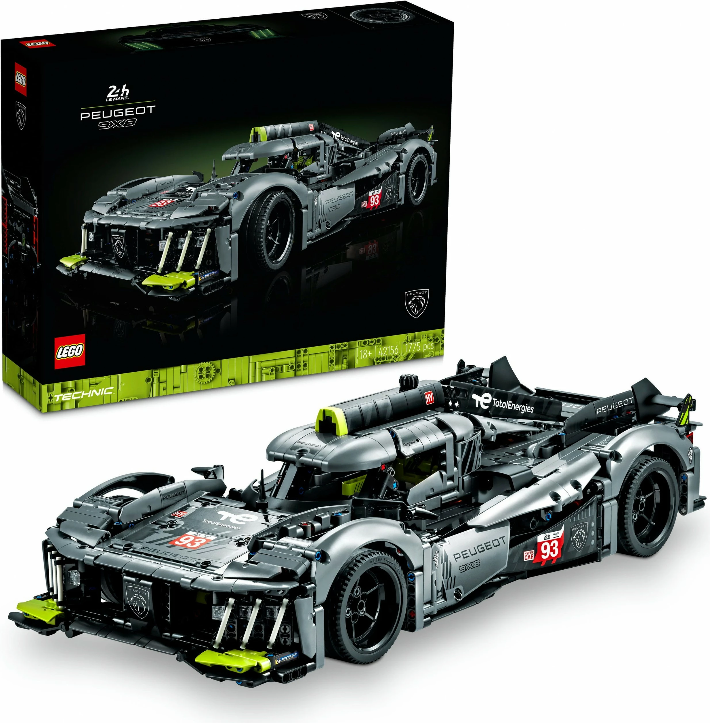 Set ndërtimi LEGO Technic PEUGEOT 9X8 24H Le Mans Hybrid Hypercar, 1775 pjesë, shumëngjyrësh