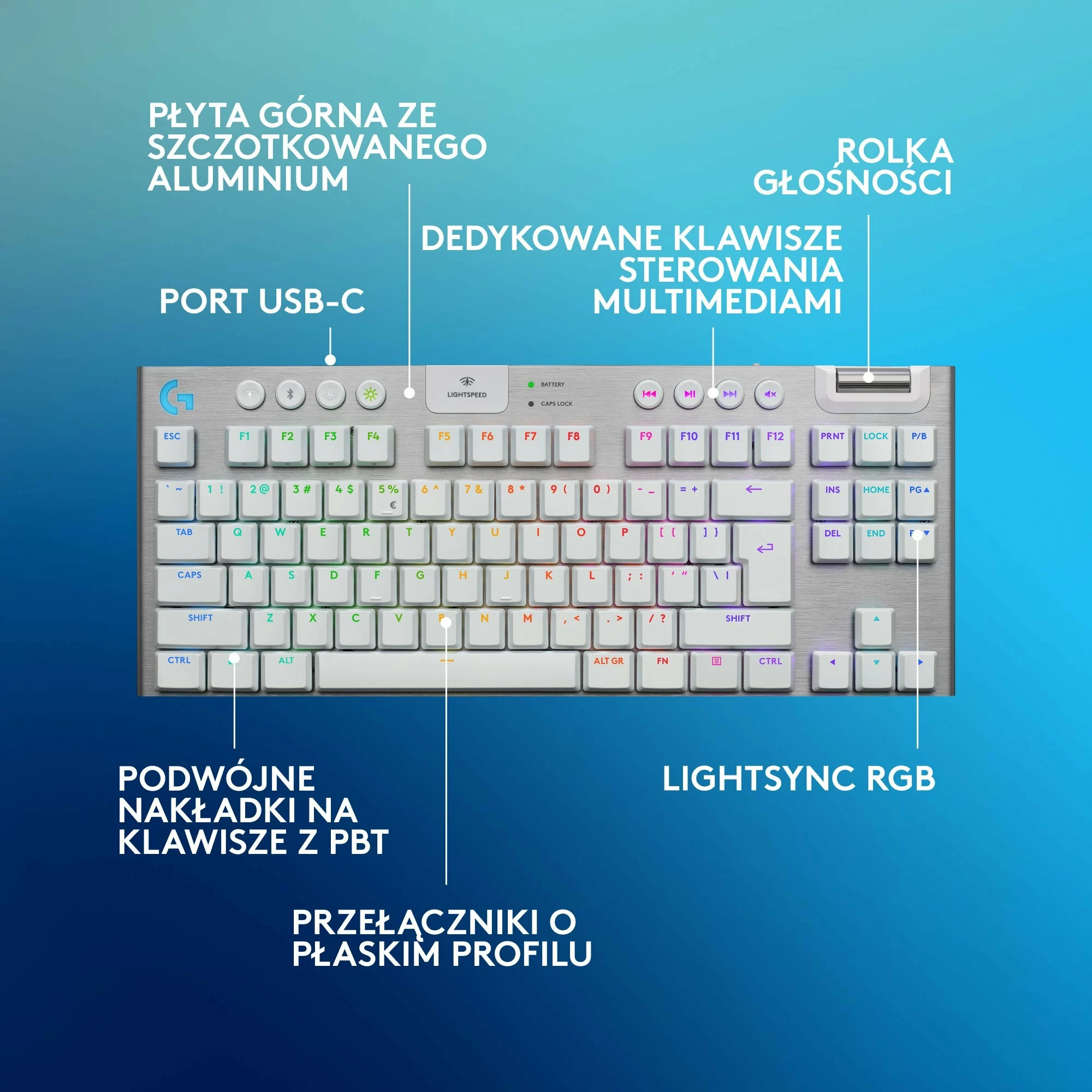 Tastierë gaming mekanike Logitech G915 X Lightspeed TKL GL Tactile (920-012737), RGB, wireless/USB/Bluetooth, US INTL, e bardhë