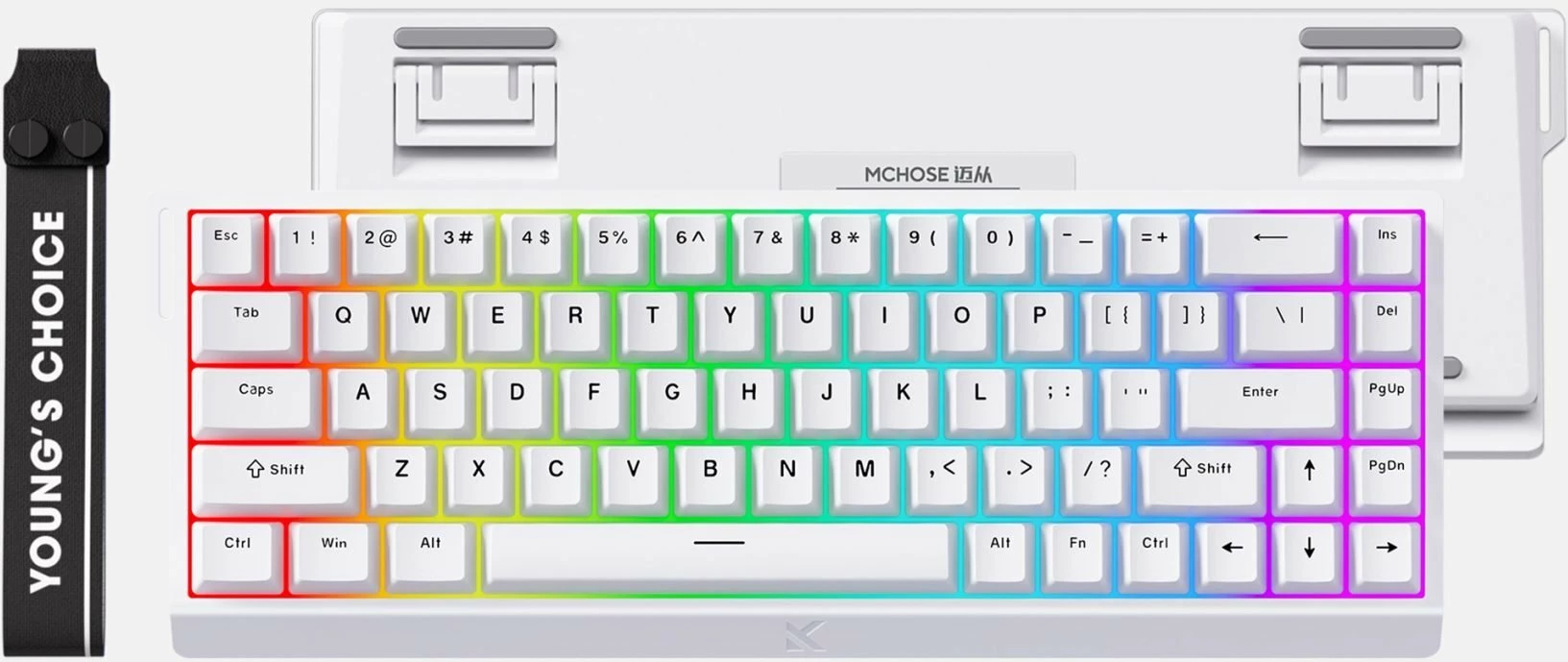 Tastierë gaming MCHOSE MC-Ace68-15 65% USB RGB, switch magnetik Ice Blue, US layout, e bardhë