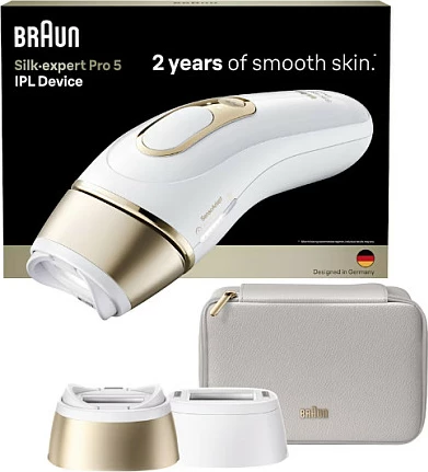 Aparat IPL Braun Silk-expert Pro 5 PL5210, heqje qimesh me dritë, i bardhë/ari