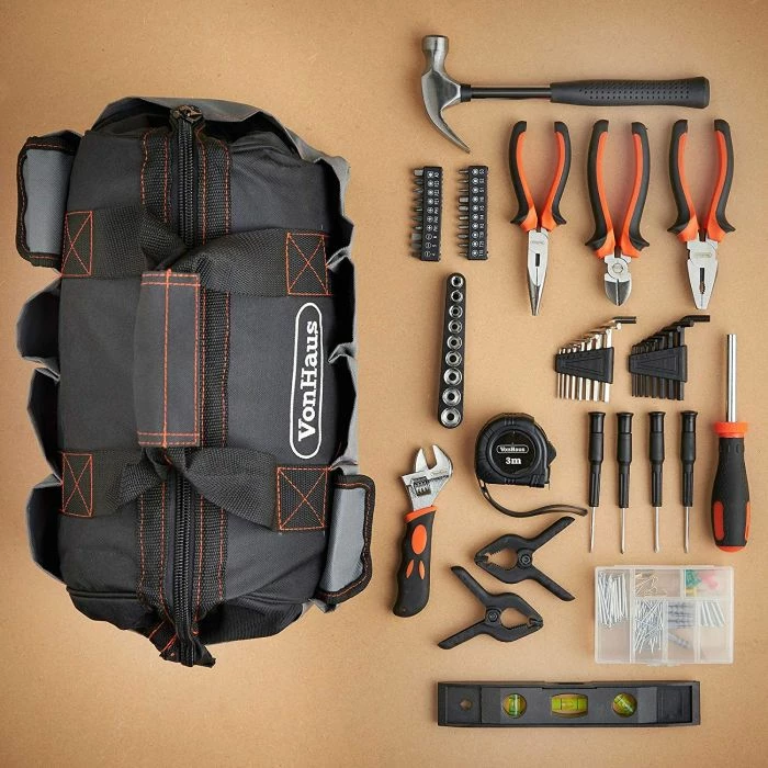 Set veglash VONHAUS 15/251, 92 copë me çantë pune, gri/zi