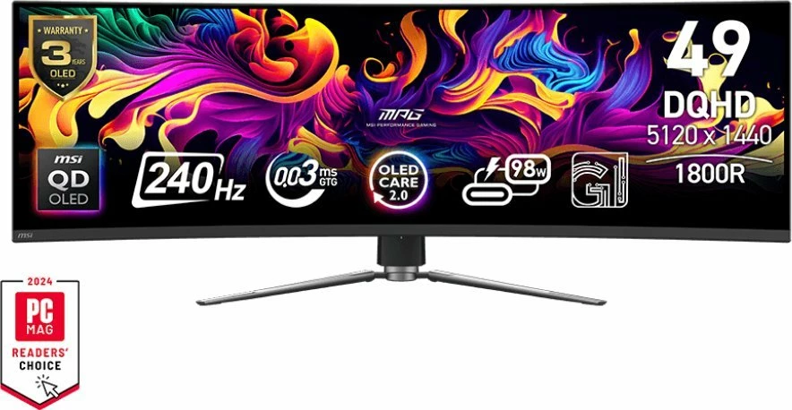 Monitor gaming MSI MPG 491CQPX QD-OLED 49\" DQHD 5120x1440 240Hz i lakuar, zi
