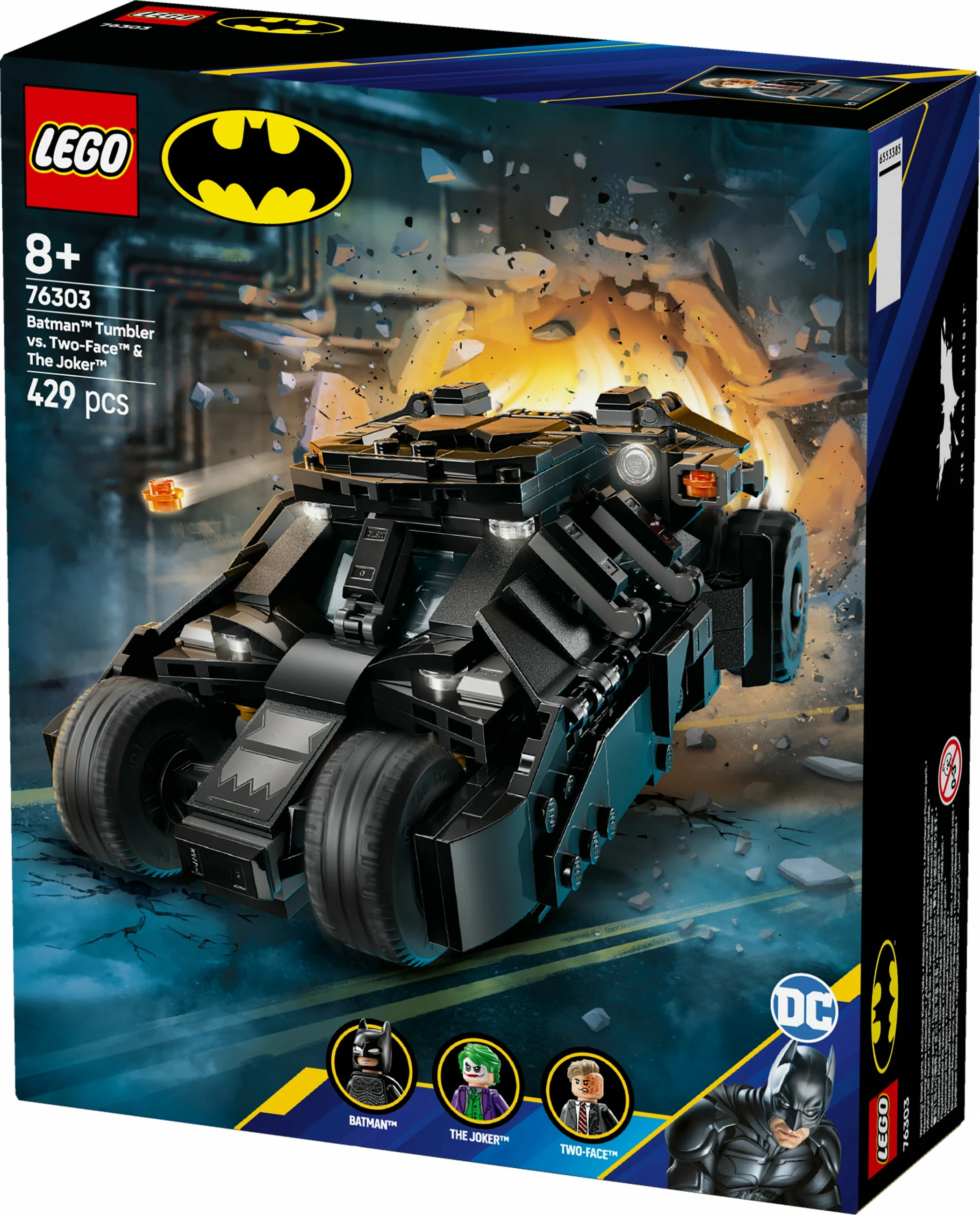 Set ndërtimi LEGO DC Super Heroes 76303 Batman Tumbler vs Two Face & Joker, 429 pjesë, multikolor