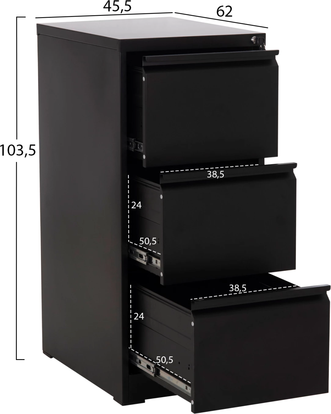 Kabinet arkivimi për zyre metalik me 3 sirtarë, i zi, FH6636.01, 45.5x62x103.5 cm