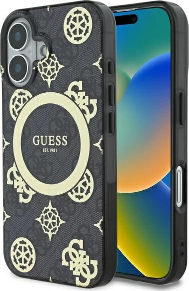 Mbështjellës Guess Peony On 4G MagSafe për iPhone 16, Zi