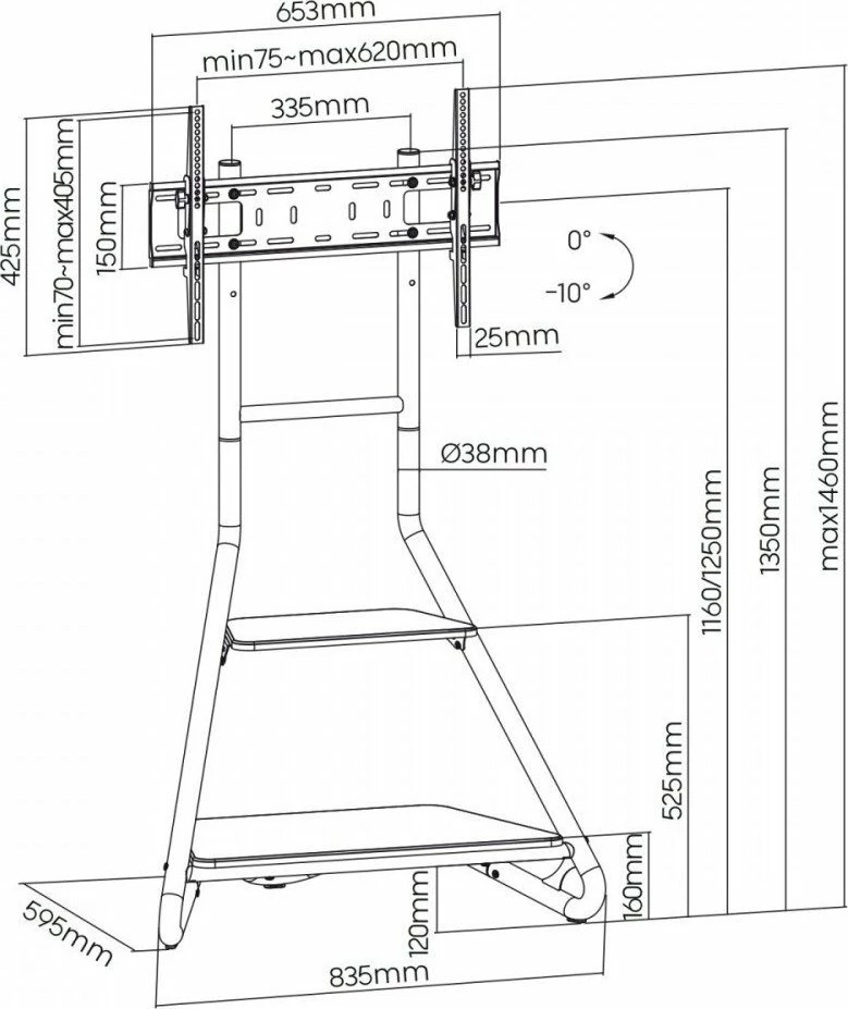 Stendë mbajtëse TV këndore Maclean MC-455, 37-75\", max 40 kg, VESA deri 600x400, me 2 rafte druri, e zezë/kafe